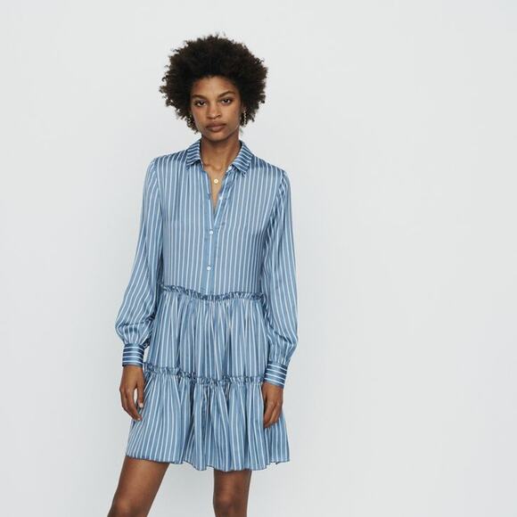 Maje Rodesa Striped Ruffled Shirt Dress - Picture 1 of 10